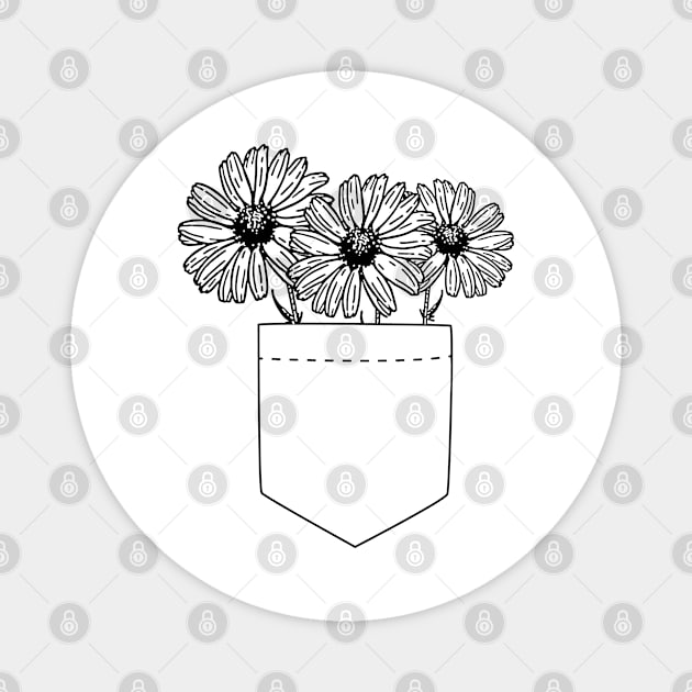 Pocket Full of Daisies (B&W) Magnet by Sunny Saturated